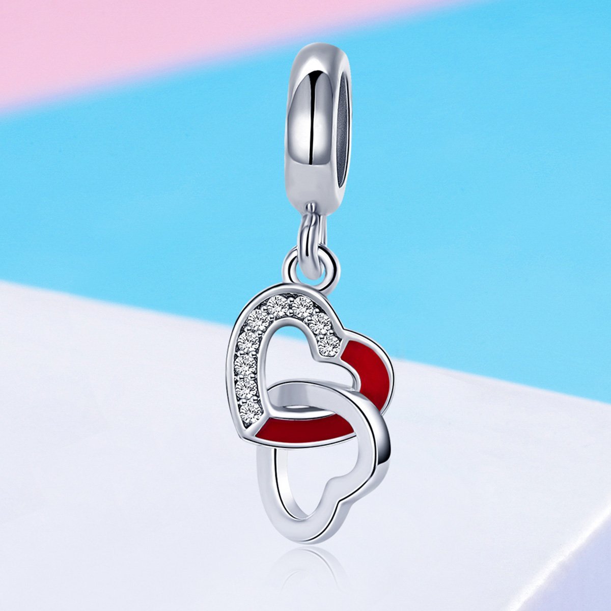 Connected Hearts 925 Sterling Silver Dangle Charm - jolics