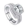 Cushion Cut Halo Ring Set With Curved Band - jolics