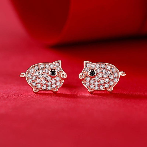 Cute Pig Earrings With Stones - jolics