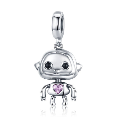 Cute Robot 925 Sterling Silver Dangle Charm - jolics