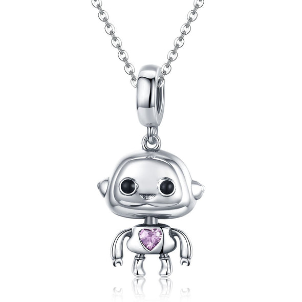 Cute Robot 925 Sterling Silver Dangle Charm - jolics