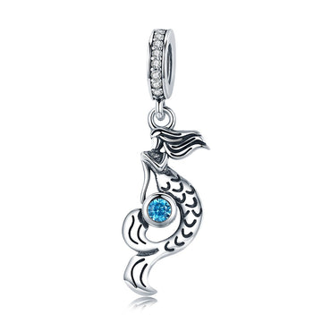 Dancing Mermaid 925 Sterling Silver Dangle Charm - jolics