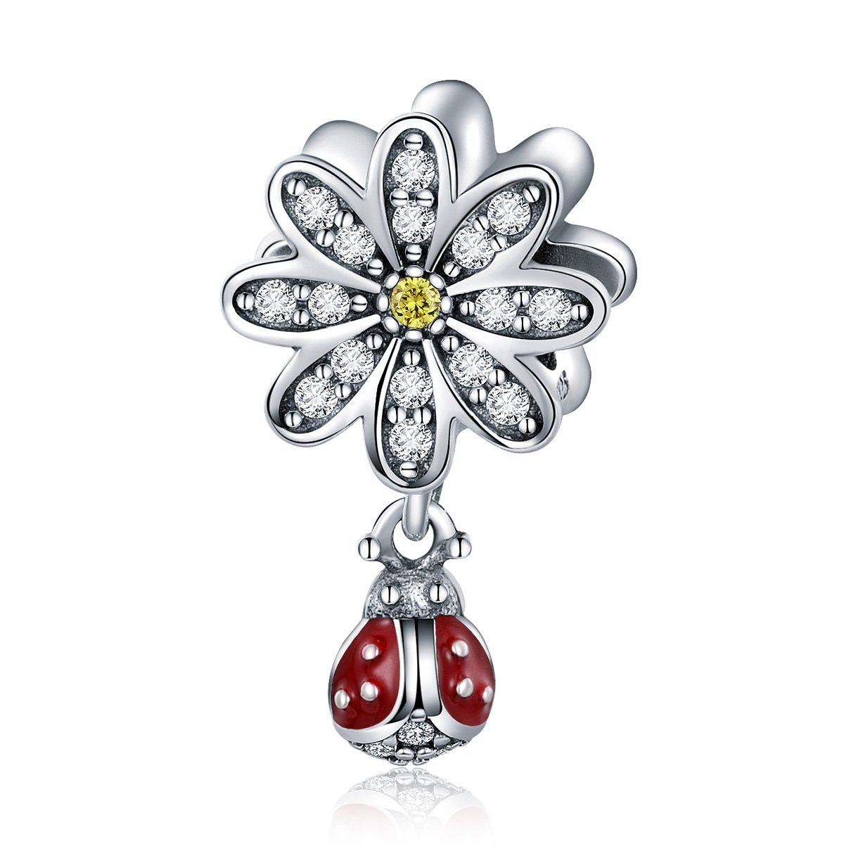 Dazzling Daisy CZ 925 Sterling Silver Bead Dangle Charm - jolics