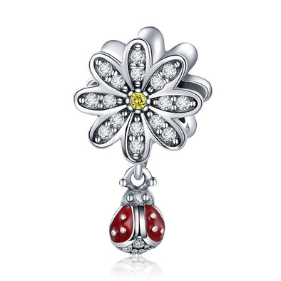 Dazzling Daisy CZ 925 Sterling Silver Bead Dangle Charm - jolics