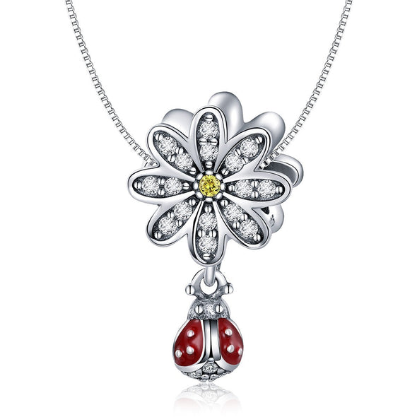 Dazzling Daisy CZ 925 Sterling Silver Bead Dangle Charm - jolics