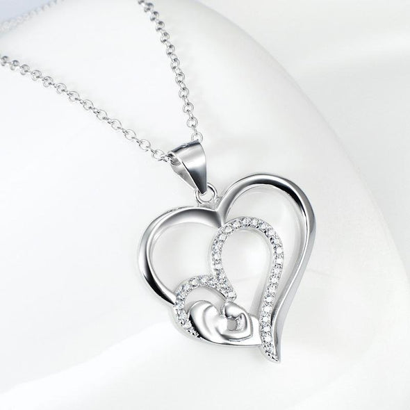 Double Heart Pendant Necklace with Mother and Child - jolics