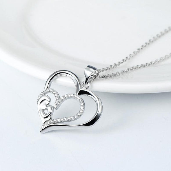 Double Heart Pendant Necklace with Mother and Child - jolics