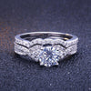 Double Row Stone Created White Sapphire Ring Set - jolics