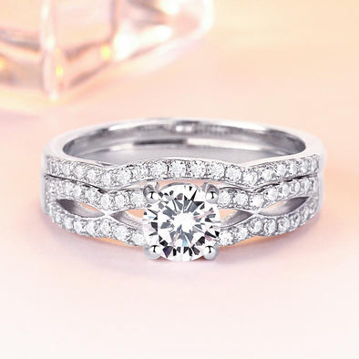 Double Row Stone Round Cut Wedding Set - jolics