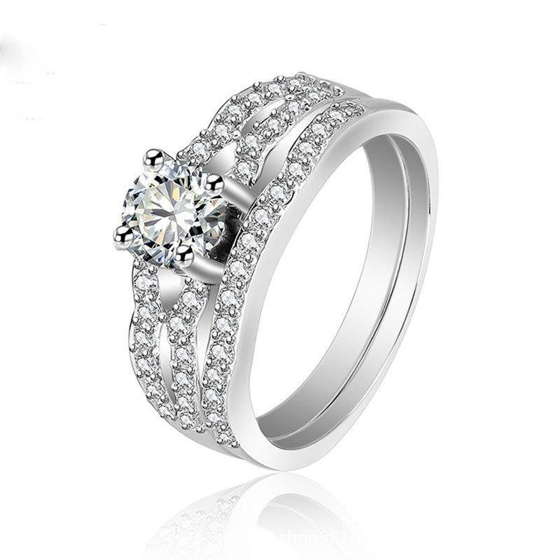 Double Row Stone Round Cut Wedding Set - jolics