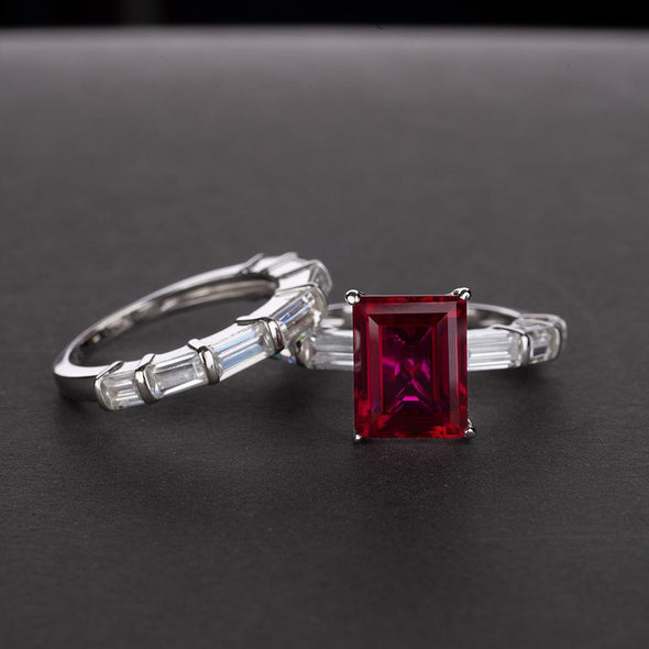 Emerald Cut 925 Sterling Silver Ring Set - jolics