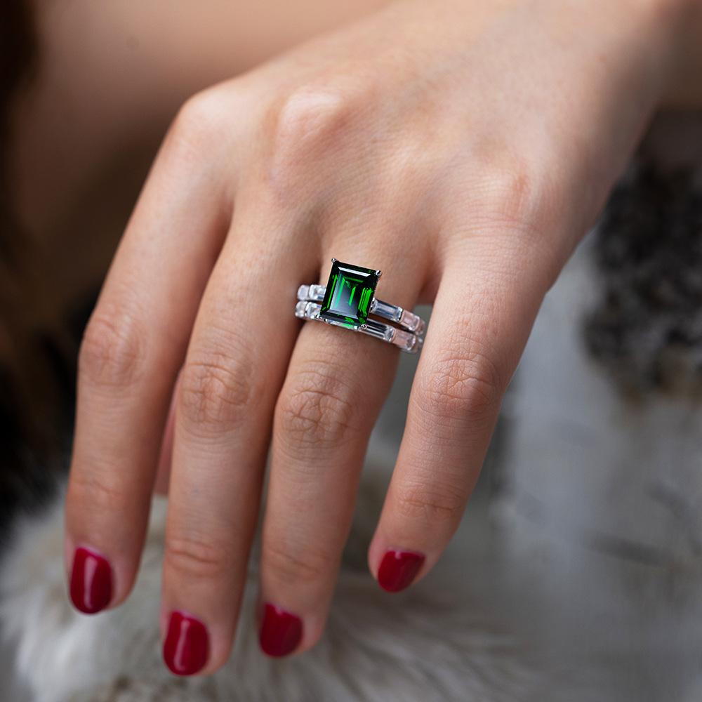 Emerald Cut 925 Sterling Silver Ring Set - jolics