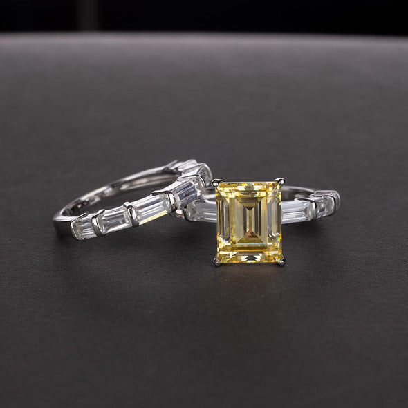 Emerald Cut 925 Sterling Silver Ring Set - jolics