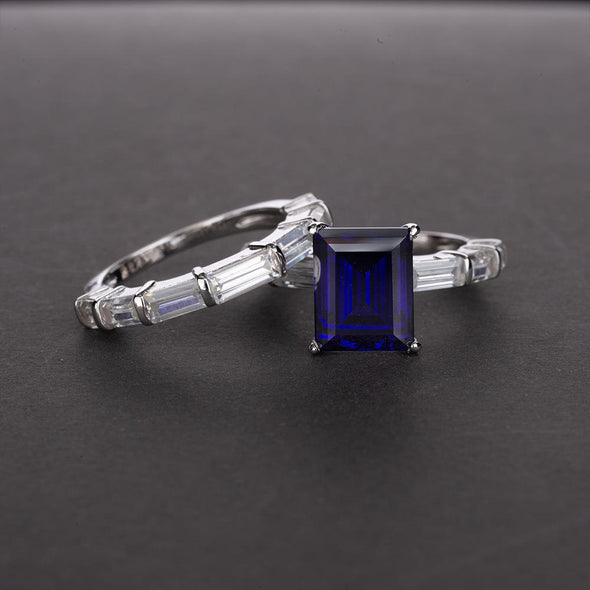 Emerald Cut 925 Sterling Silver Ring Set - jolics