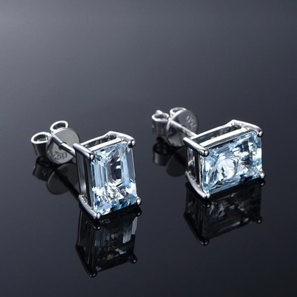 Emerald Cut Topaz Classic Silver Earrings - jolics