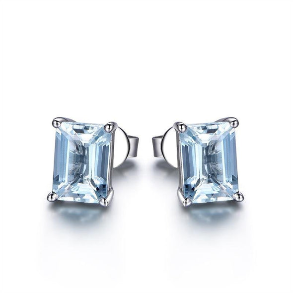 Emerald Cut Topaz Classic Silver Earrings - jolics