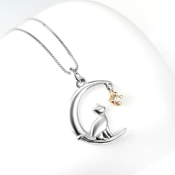 Fancy Moon Pendant Necklace With Cat - jolics