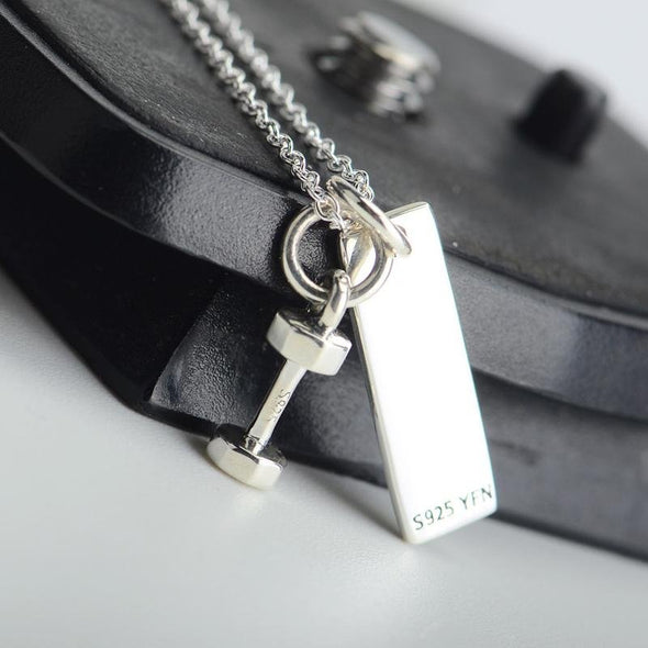 Fashion Dumbbell Engraved Vertical Bar Necklace - jolics