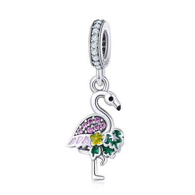 Flamingo 925 Sterling Silver Dangle Charm - jolics