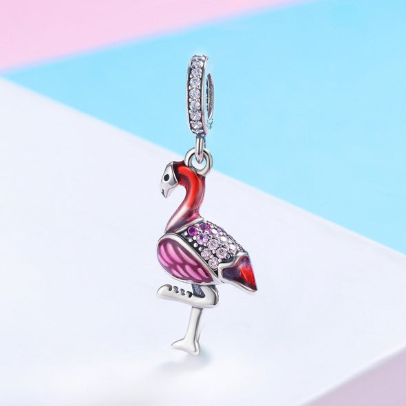 Flamingo 925 Sterling Silver Dangle Charm - jolics