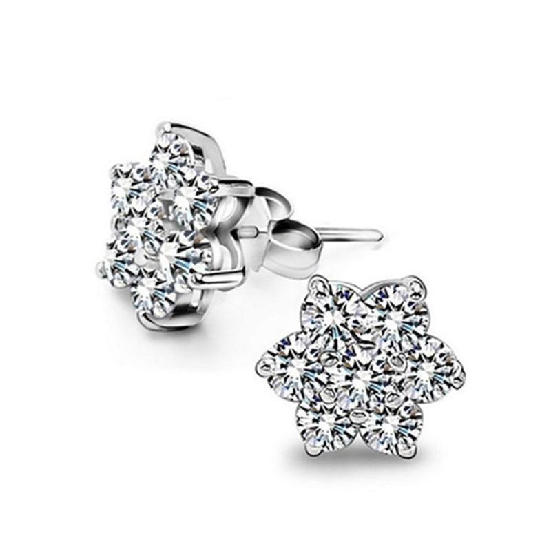 Flower Design Silver Stud Earrings - jolics