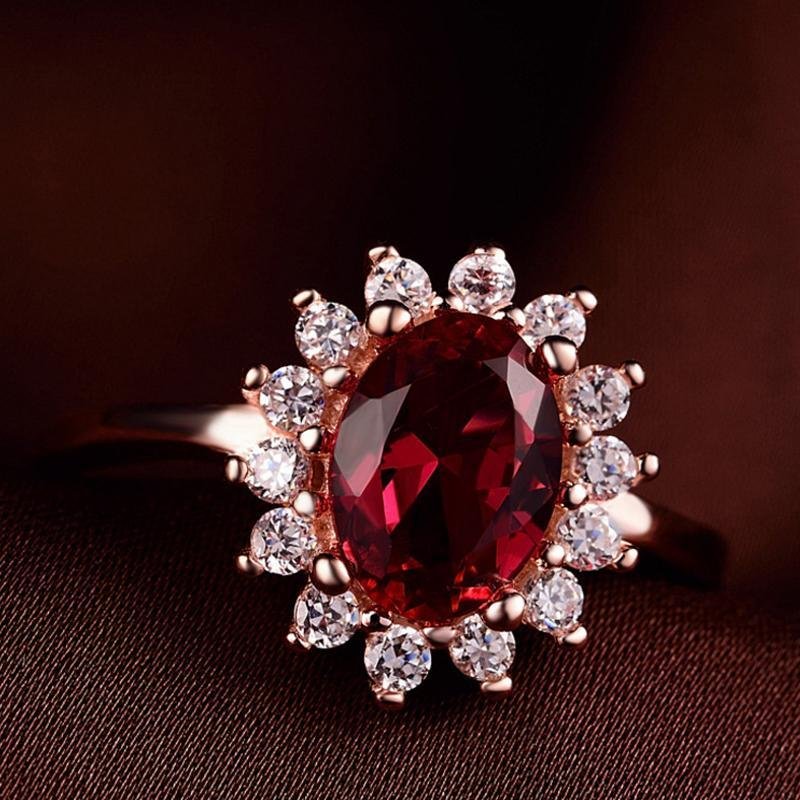 Flower Oval Cut Red Open Ring - jolics