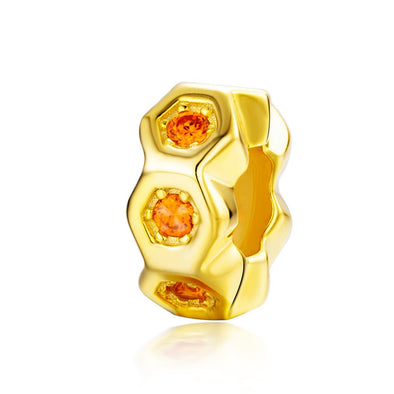 Gold HoneyComb 25 Sterling Silver Spacer Charm - jolics