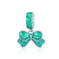 Green Bowknot 925 Sterling Silver Dangle Charm - jolics