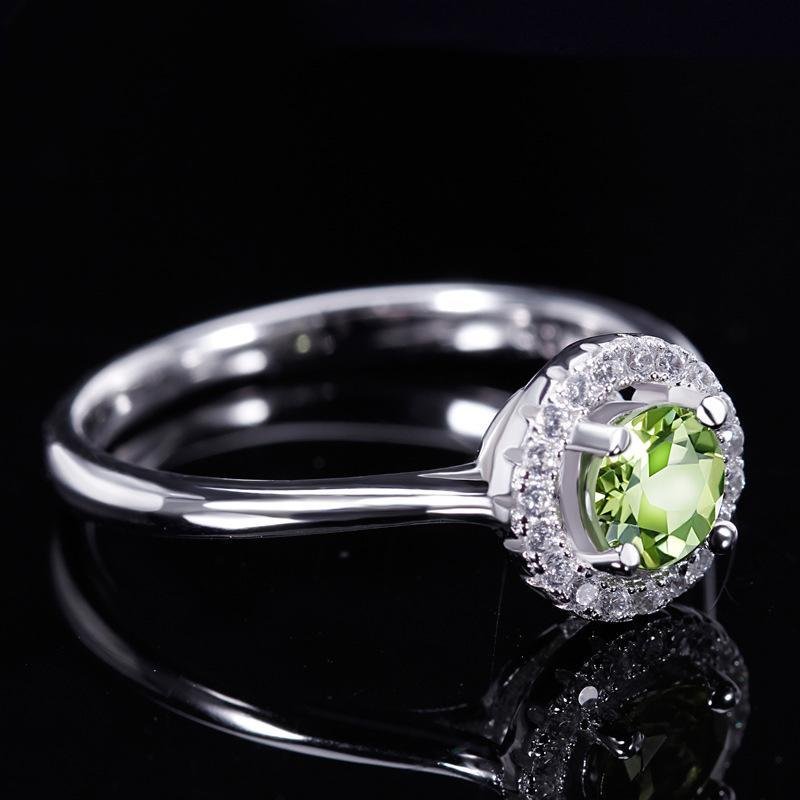 Green Stone Round Cut Halo Solitaire Open Ring - jolics