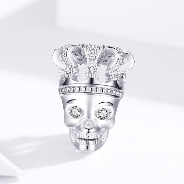 Halloween Skull With Crown 925 Sterling Silver Bead Charm - jolics