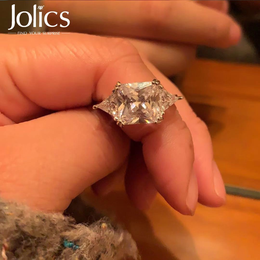 Handmade 3ct Radiant Cut Three Stone Ring - jolics