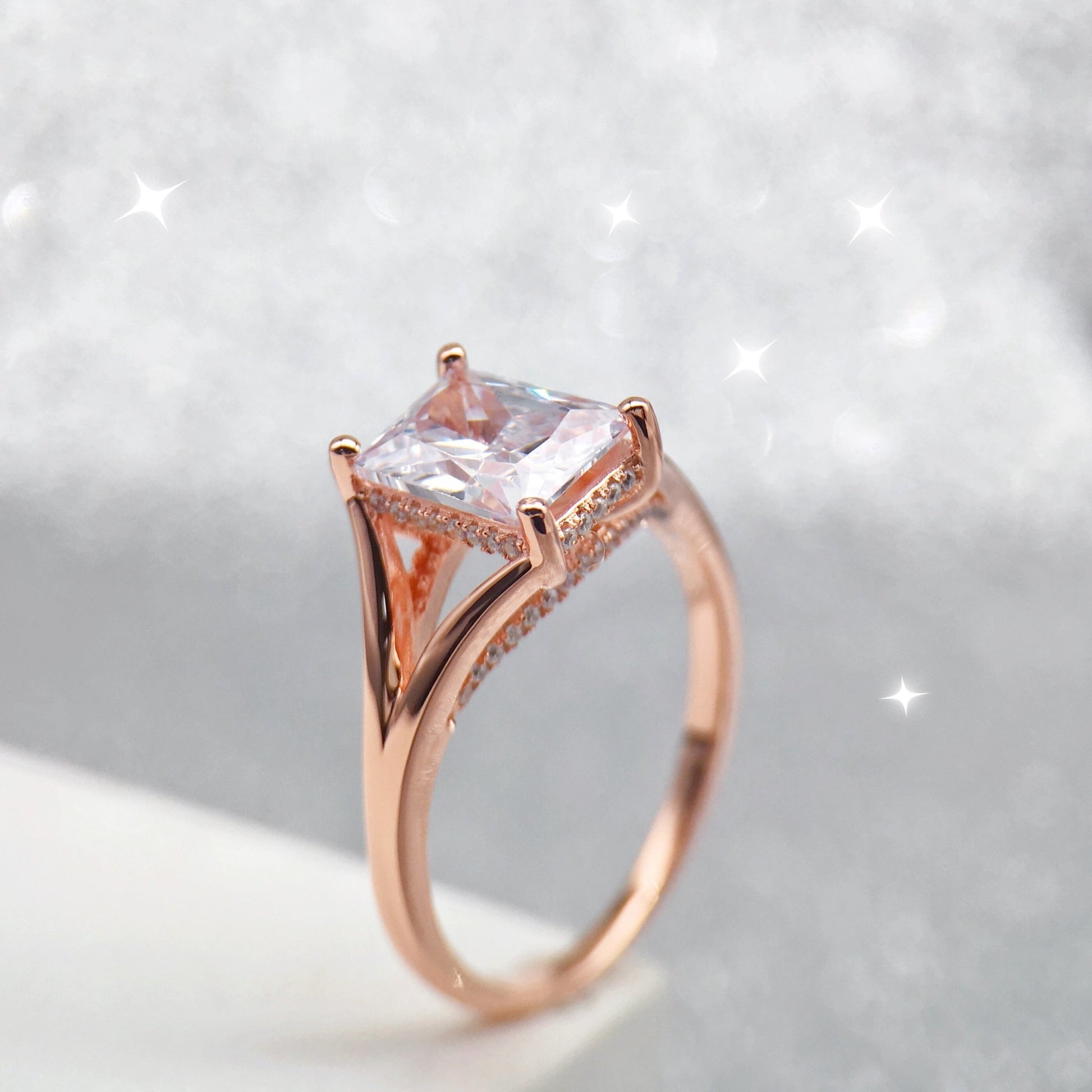 Handmade Rose Gold 3.0CT Split Band Solitaire Engagement Ring - jolics