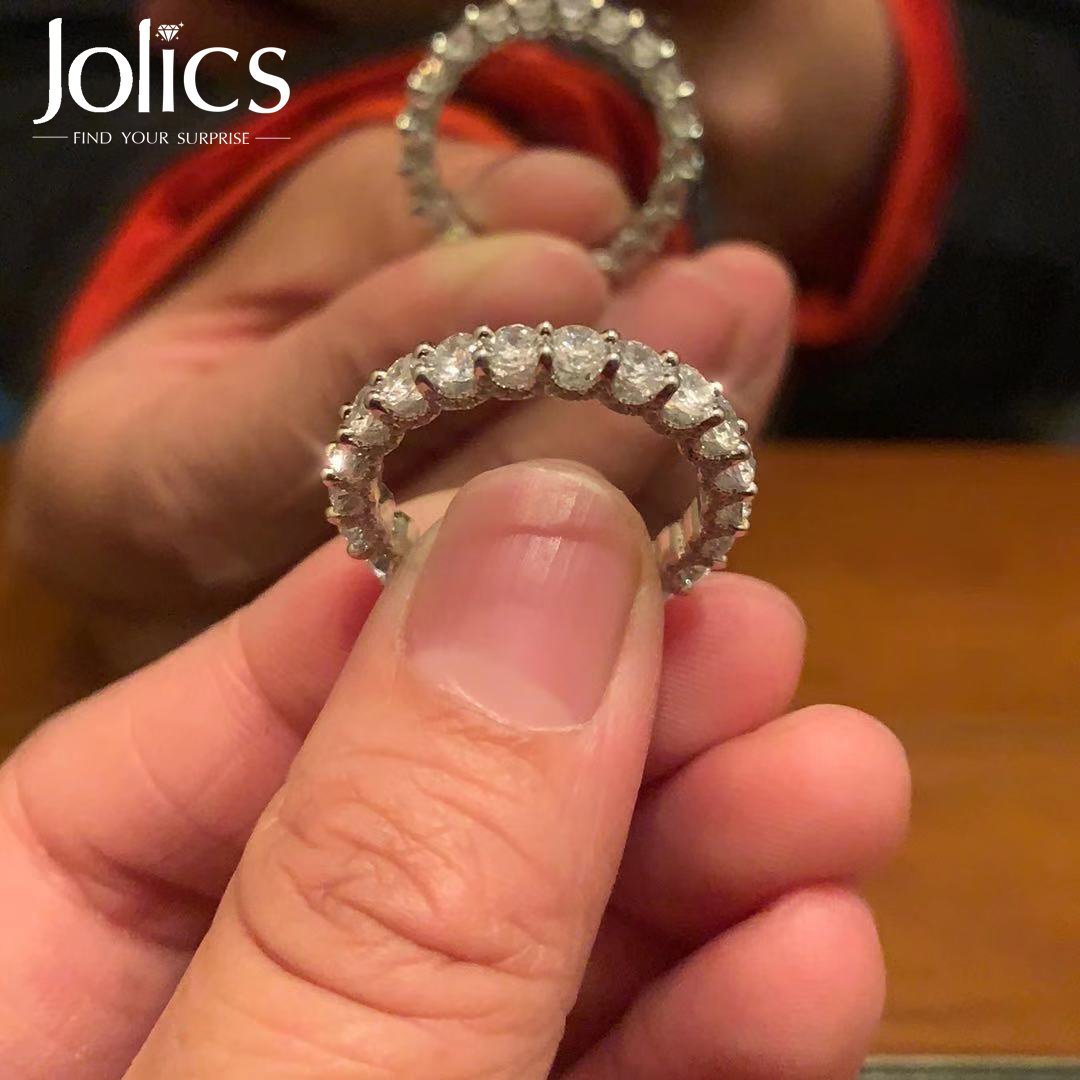 Handmade Round Cut Eternity Sterling Silver Wedding Band - jolics