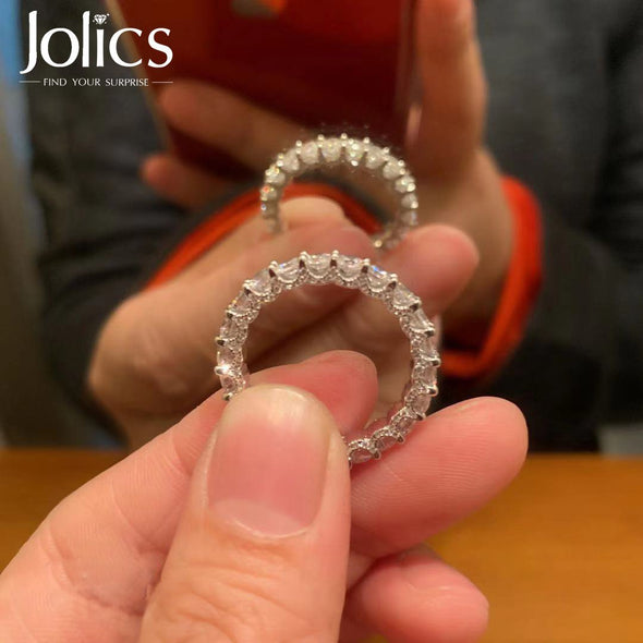 Handmade Round Cut Eternity Sterling Silver Wedding Band - jolics