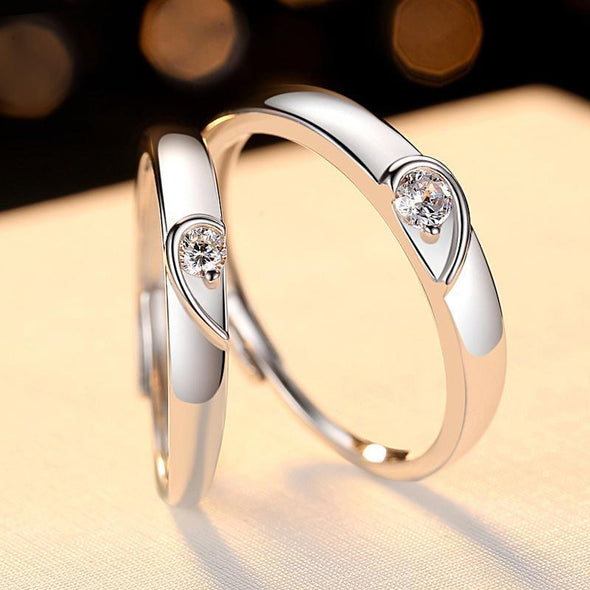 Heart Design Silver Couple Rings - jolics