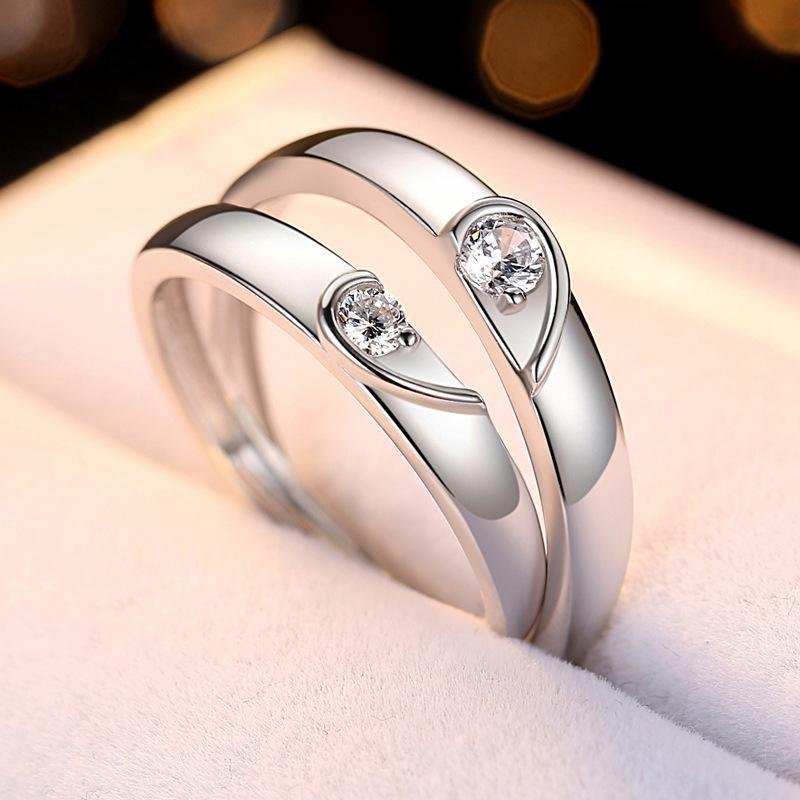 Heart Design Silver Couple Rings - jolics