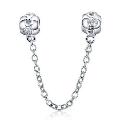 Heart Link 925 Sterling Silver Bracelet Safety Chain Charm - jolics