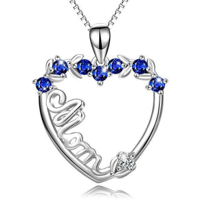 Heart Pendant Necklace With Blue Stones - jolics