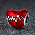 Heart Shape EEG 925 Sterling Silver Bead Charm with Cold Enamel - jolics