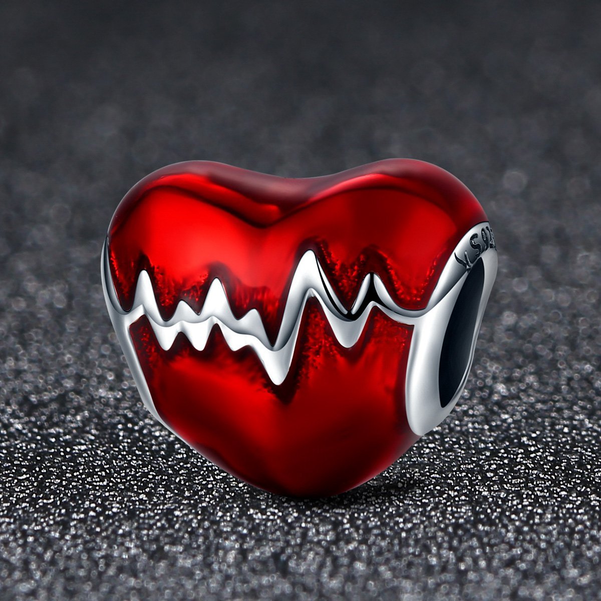 Heart Shape EEG 925 Sterling Silver Bead Charm with Cold Enamel - jolics