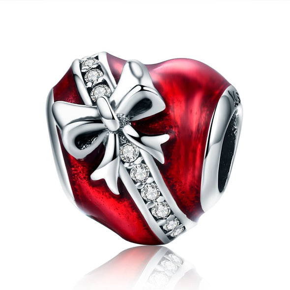 Heart Shape Gift Box 925 Sterling Silver Bead Charm - jolics