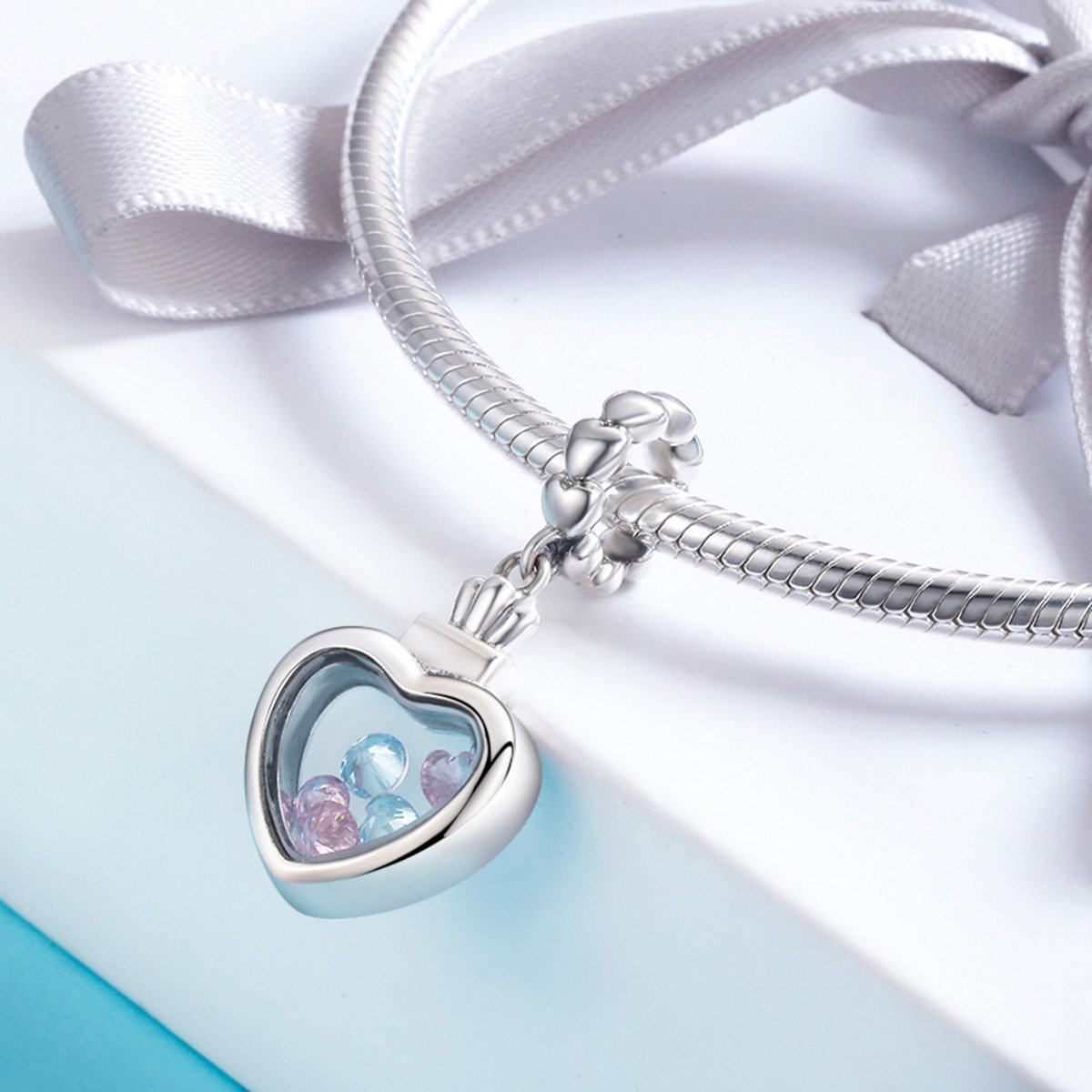 Heart Shape Memory Jar 925 Sterling Silver Charm - jolics