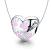 Heart Shape Pink Cat's Paw 925 Sterling Silver Bead Charm - jolics