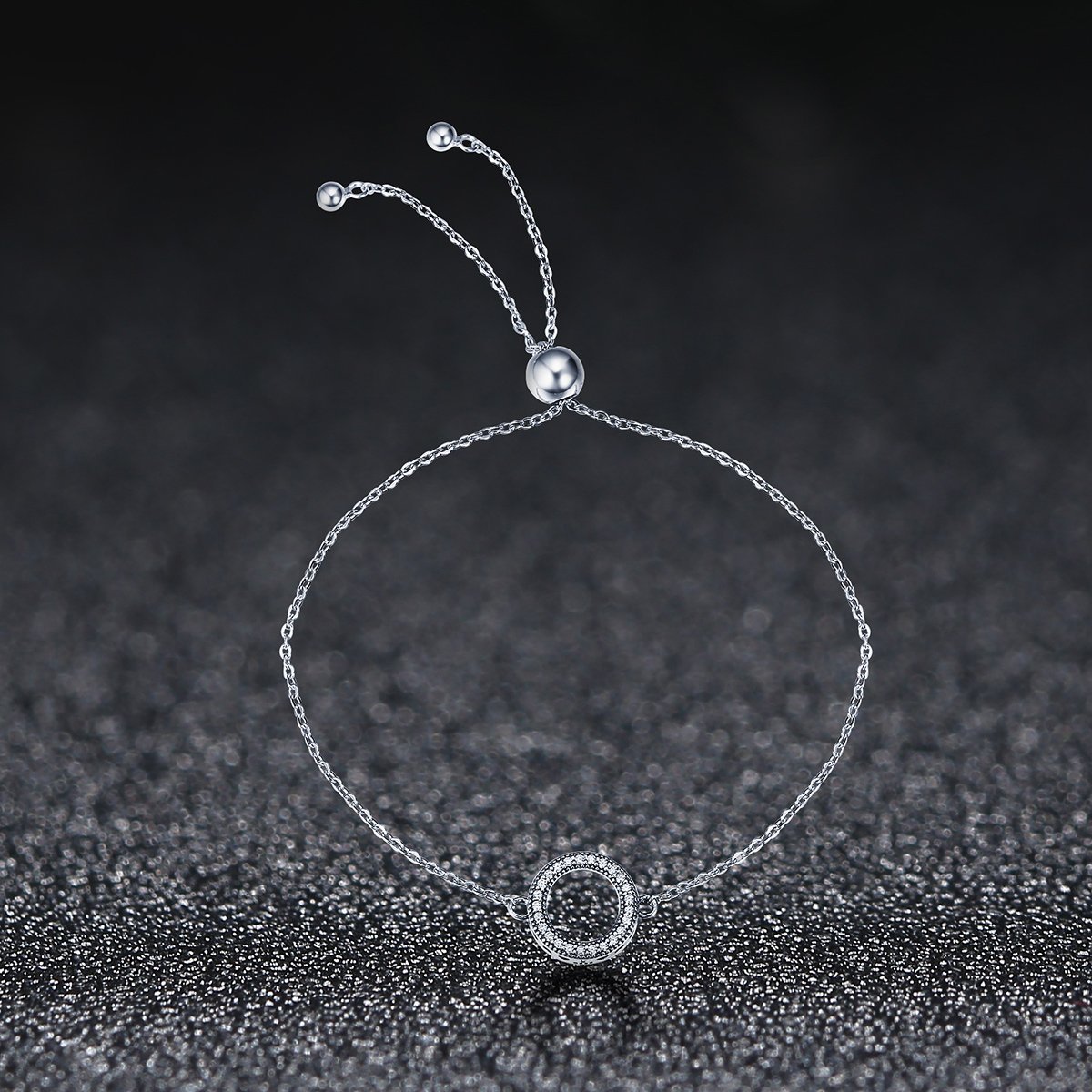 Hollow Circle Micro Pave 925 Sterling Silver Bracelet - jolics