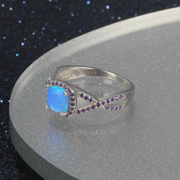 Intertwined Opal Halo Ring With Purple Stones - jolics