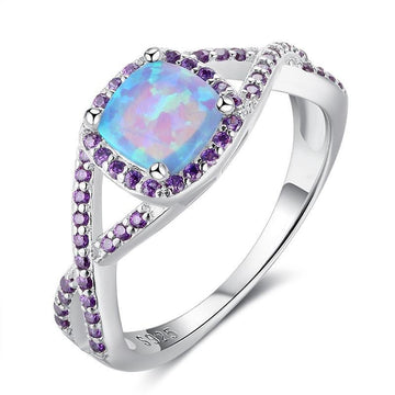 Intertwined Opal Halo Ring With Purple Stones - jolics