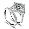 Jolics Handmade Cushion Cut 925 Sterling Silver Engagement Set Ring - jolics