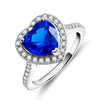 Jolics Handmade Elegance Blue Sapphire Heart Cut Halo 925 Sterling Silver Ring - jolics