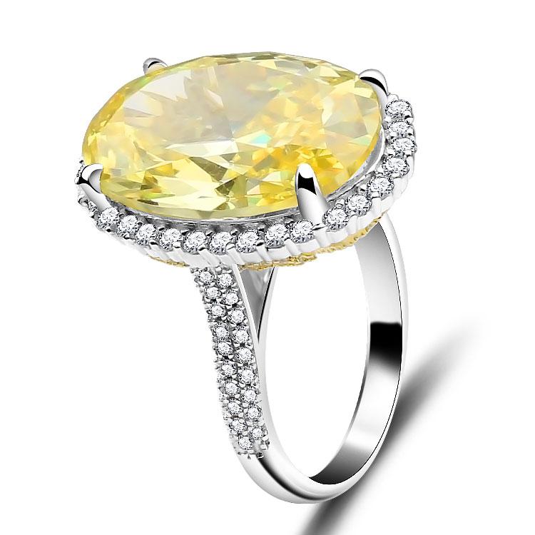 Jolics Handmade Oval Cut Halo Yellow Sapphire Sterling Silver Ring - jolics