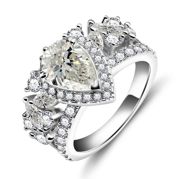 Jolics Handmade Pear Cut Halo Diamond 925 Sterling Silver Party & Engagement Ring - jolics